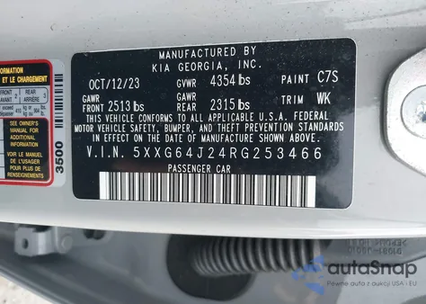 2024 Kia K5 Gt-Line from USA, damaged, VIN 5XXG64J24RG253466